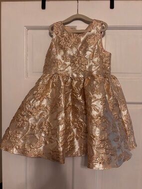 Rare Editions Metallic Floral Gold Party Dress